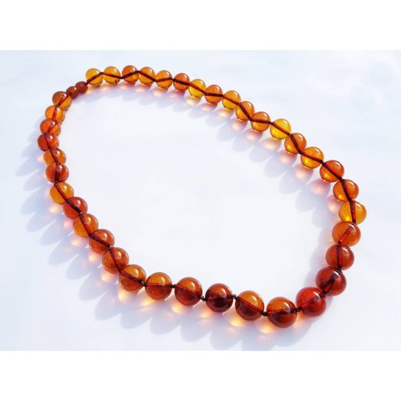 100% NATURAL BALTIC AMBER - Not Pressed 11 mm Round Cognac Beads Necklace 30.4g - Picture 4 of 5